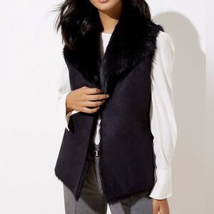 Ann Taylor LOFT Reversible BLACK Faux Shearling Vest Size M/L